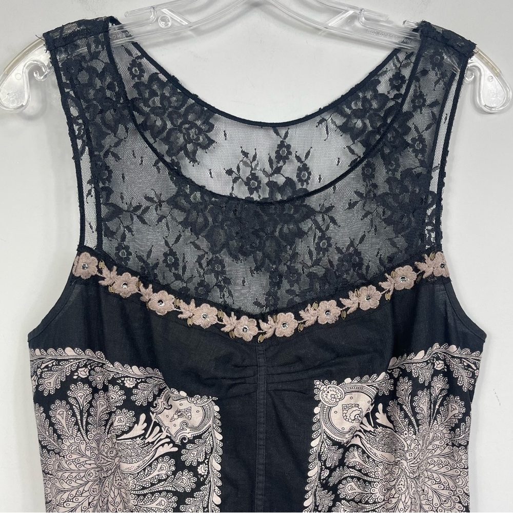 Free People Peacock Shift Mini Dress 8 Linen Lace Ruffle Embroidered Boho Floral - Picture 9 of 16